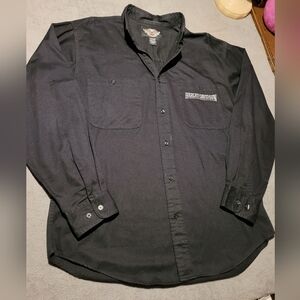Harley Davidson Button Up Long Sleeve Shirt Mens Large Motorcycle Black Pockets